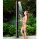 Solar-heated outdoor shower in black with a 360° rotating shower head, perfect for outdoor use and easy to refill.