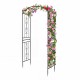 Heavy-duty metal garden arbor trellis with curved roof, adorned with flowers, ideal for outdoor events and climbing.