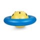 Giant inflatable dome rocker bouncer in blue and yellow, featuring 6 handles for kids to climb and bounce together.