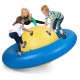 Giant inflatable dome rocker bouncer for kids, featuring blue and yellow design with 6 handles for indoor and outdoor.