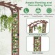 Wooden garden arch trellis for climbing plants, featuring an arched roof and side trellises, ideal for outdoor decor.