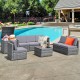 Gray 8-piece wicker sofa rattan dining set with storage table, ideal for outdoor relaxation by the pool.