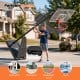 Height adjustable basketball goal system with built-in wheels for easy movement, suitable for backyard or gym use.