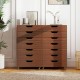 Walnut 7-drawer chest with lockable wheels, featuring a wide top for additional display space, perfect for any room.