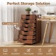 Walnut 7-drawer storage dresser on wheels, showcasing spacious top for decorations, perfect for versatile room use.