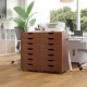 Walnut 7-drawer storage dresser with caster wheels, featuring dual anti-toppling devices for added stability in any.