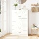 7-drawer tall dresser in white with metal handles, featuring a compact design for organized storage in any room.