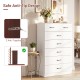 7-drawer tall dresser in white with metal handles and anti-tipping kits, ideal for organized storage in any room.
