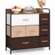 7-drawer tower dresser with a steel frame and wooden top, featuring fabric drawers for versatile storage in any room.
