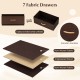 7 fabric drawers with wooden handles in a compact dresser, featuring a sturdy steel frame for versatile storage.