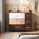 7-drawer tower dresser with steel frame and wooden top, featuring fabric drawers and modern design for bedroom storage.