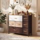 7-drawer tower dresser with a steel frame and wooden top, featuring fabric drawers and modern design for versatile.
