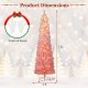 7 ft pink snow-flocked artificial Christmas tree with 140 warm white LED lights, perfect for holiday decoration.