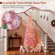 7 ft pink Christmas tree with snow-flocked branches and warm white LED lights, perfect for holiday decoration.