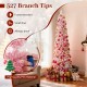Snow-flocked 7 FT pink Christmas tree with 527 branch tips and 180 warm white LED lights for festive holiday decoration.