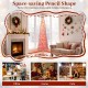 Snow-flocked pink Christmas tree with 140 warm white LED lights, perfect for holiday decoration in home or office.