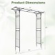 Garden arch arbor dimensions showing a 7 FT tall, flat top design for climbing plants with a durable metal frame.