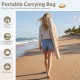 Beige 7 FT patio umbrella with fringe tassels in a portable carrying bag, perfect for beach and garden use.