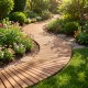 Curved 7 FT wooden garden pathway with anti-slip surface, ideal for outdoor spaces like gardens and patios.