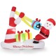 7-foot inflatable Santa with slingshot and LED lights, featuring gift boxes, perfect for outdoor Christmas decoration.