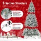 Half 7-foot artificial Christmas tree with 852 flocked branch tips, featuring flexible hinges and a foldable metal base.