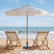 7 feet blue patio umbrella with fringe and tassels, featuring a sturdy aluminum pole, perfect for beach relaxation.