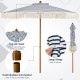 7 feet patio umbrella with blue stripes and fringe, featuring a sturdy aluminum pole and air vent for stability.