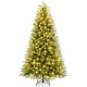 7-foot pre-lit artificial Christmas tree with soft branch tips and 400 warm white LED lights for festive decoration.