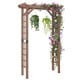 Wooden garden arch trellis in rustic brown, featuring climbing plant support and decorative hanging options for outdoor.