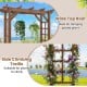 Wooden garden arch trellis in rustic brown, featuring a wide top roof for hanging plants and side climbing support.
