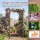 7 ft wooden garden arch arbor in rustic brown, perfect for climbing plants and decorative hanging items in outdoor.