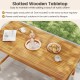 Slatted wooden tabletop of a 7-piece patio dining set, crafted from solid acacia wood, ideal for outdoor gatherings.