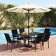 7-piece patio dining set featuring a rectangular metal table and stackable breathable mesh armchairs for outdoor.