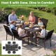 7-piece patio dining set featuring a 63" rectangular table and stackable breathable mesh armchairs for outdoor.