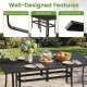 Rectangle metal table with stackable breathable mesh armchairs, featuring dual umbrella holes and non-slip foot pads.