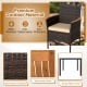 Brown patio dining chair with hand-woven PE wicker, padded cushion, and acacia wood armrests for outdoor comfort.