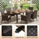 7-piece patio dining set featuring a spacious acacia wood tabletop and padded chairs, perfect for backyard gatherings.