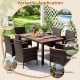 7-piece patio dining set featuring a wood tabletop and padded cushions, ideal for backyard gatherings and outdoor.