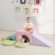 Soft foam toddler climbing blocks set in pink, featuring a slide and tunnel for active play and exploration.