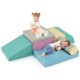 Two children play on colorful 7-piece soft foam climbing blocks with zippered PU cover, ideal for indoor fun and.