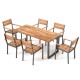 7-piece acacia wood patio dining set with metal frame, featuring a 2" umbrella hole, perfect for outdoor gatherings.