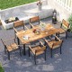 Top view of the 7-piece acacia wood patio dining set, highlighting the natural wood finish and spacious layout for.