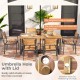 7-piece acacia wood patio dining set with metal frame, featuring a 2-inch umbrella hole, ideal for outdoor gatherings.