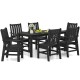 7-piece patio dining set in black with HDPE material, featuring a large table and comfortable chairs for outdoor dining.