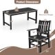 Patio dining set dimensions showing a black HDPE table and chair, ideal for outdoor use with a rustic wood-like finish.
