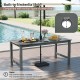 Patio dining set with a 67” grey HDPE table featuring a 1.77” umbrella hole, ideal for outdoor dining and relaxation.