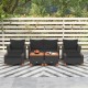 7-piece patio furniture set featuring black PE rattan sectional sofa, armchairs, and acacia wood table for outdoor.