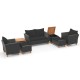 7-piece patio furniture set featuring black PE rattan sectional sofa, armchairs, and acacia wood side table with.