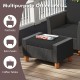 Multipurpose ottoman in black PE rattan, serving as a footrest or coffee table, ideal for outdoor patio use.