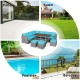 7-piece patio rattan dining sofa set with turquoise cushions, perfect for outdoor relaxation by the poolside or patio.